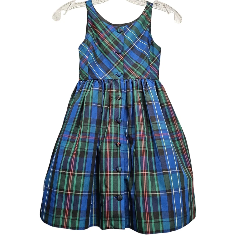 Nwot POLO by Ralph Lauren Royal Blue/Hunter Green Plaid Sleeveless Party Dress